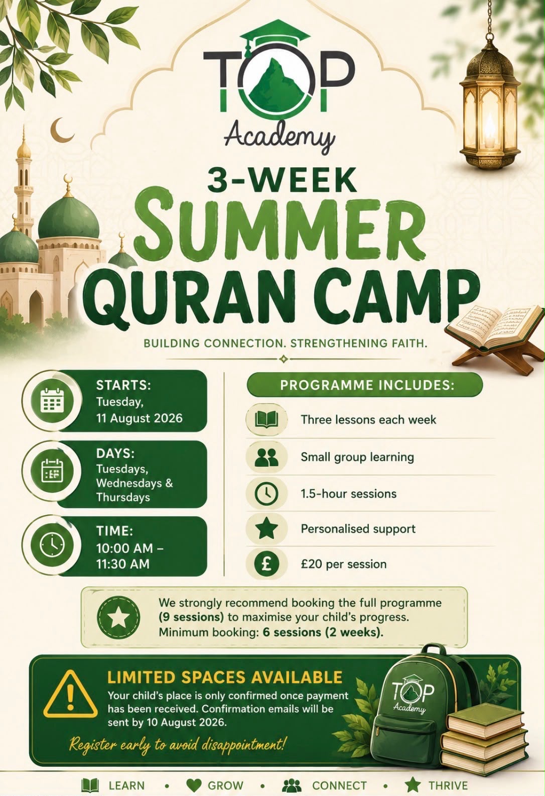 Join Our 3-Week Summer Quran Camp – Limited Spaces Available